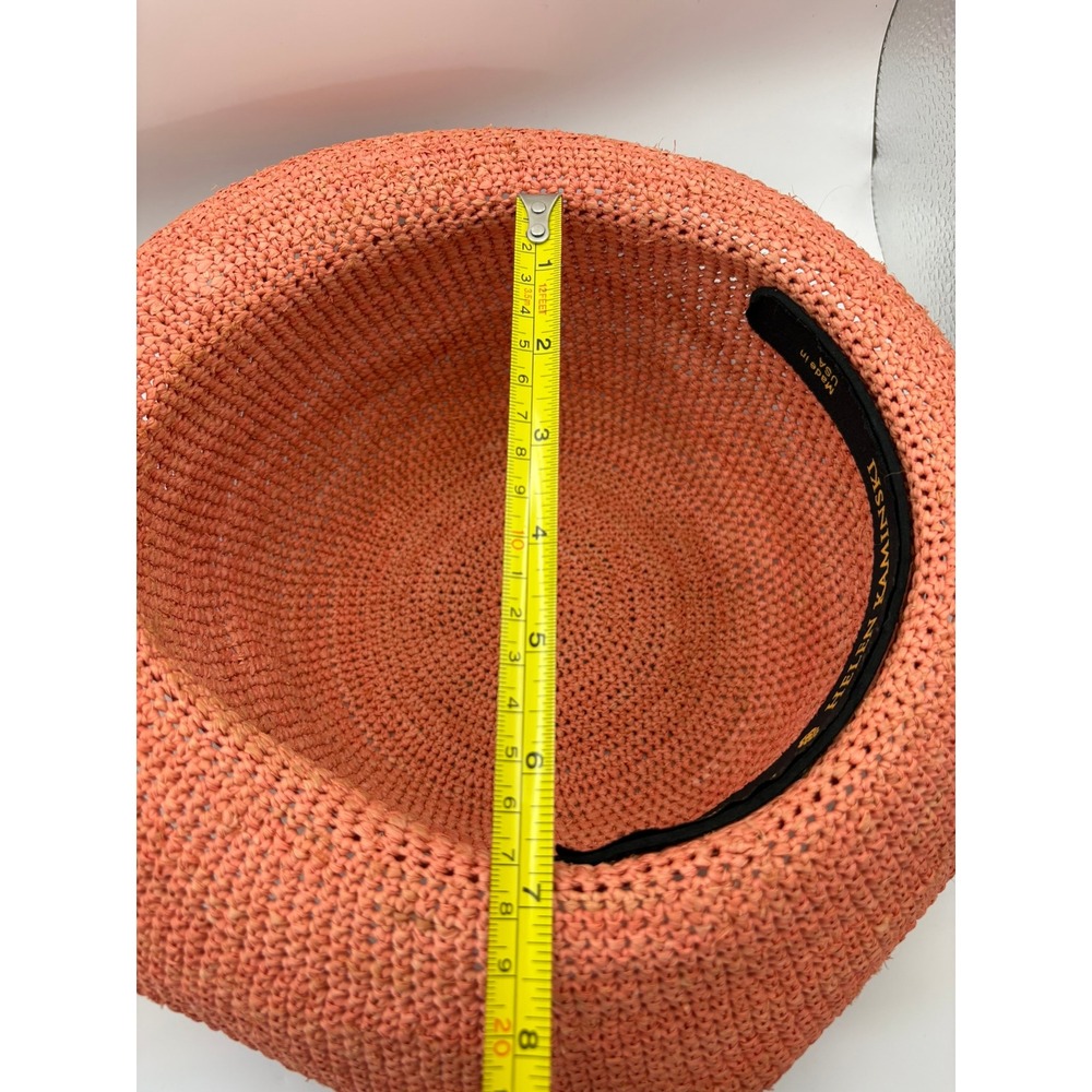 Helen Kaminski Raffia Crochet Sun Hat Coral Pink Wide Brim Made USA Adjustable - Picture 6 of 11